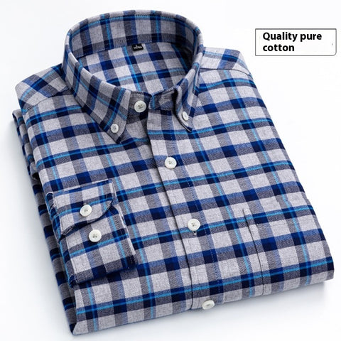 Cotton Brushed Plaid Long-sleeved Shirt Business Casual Cotton Men's Shirt Autumn And Winter