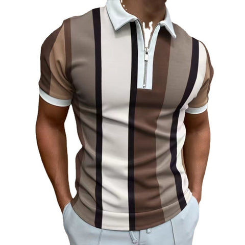 Men's Striped Short-sleeved Polo Shirt Slim Lapel