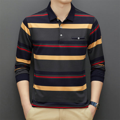 Men's Middle-aged Striped Polo Collar Top