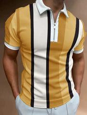 Men's Striped Short-sleeved Polo Shirt Slim Lapel