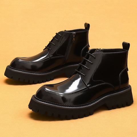 Martin Boots Leather Zipper Patent Leather Glossy British Platform Ankle Boots