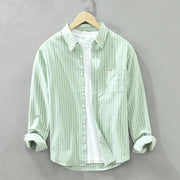 Men's Cotton Casual Striped Oxford Long-sleeved Shirt