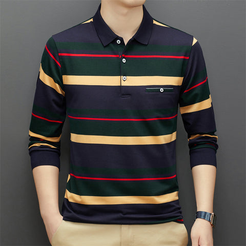 Men's Middle-aged Striped Polo Collar Top