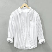 Men's Cotton Casual Striped Oxford Long-sleeved Shirt