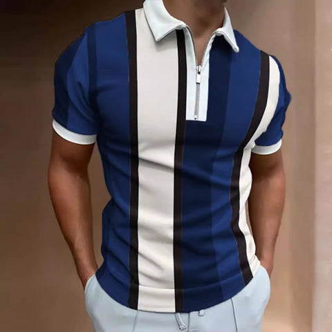 Men's Striped Short-sleeved Polo Shirt Slim Lapel