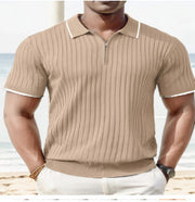 Striped Casual Stand Collar Shirt Solid Color Short Sleeve Top