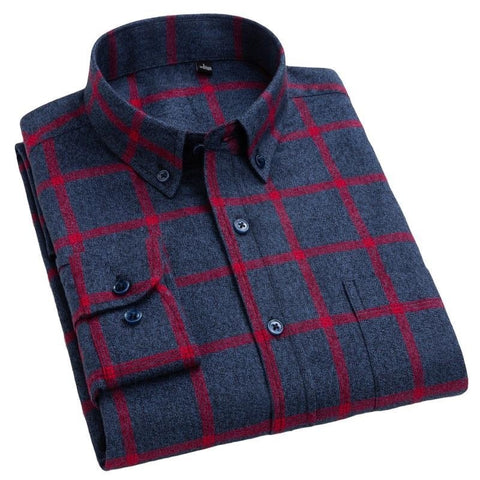 Cotton Brushed Plaid Long-sleeved Shirt Business Casual Cotton Men's Shirt Autumn And Winter