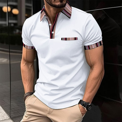 Printed Collar Button Versatile Men's T-shirt