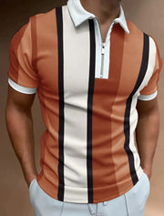 Men's Striped Short-sleeved Polo Shirt Slim Lapel