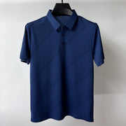 High-end Elegant Ice Silk Short Sleeve T-shirt Men's Lapel Summer Plaid Polo Shirt